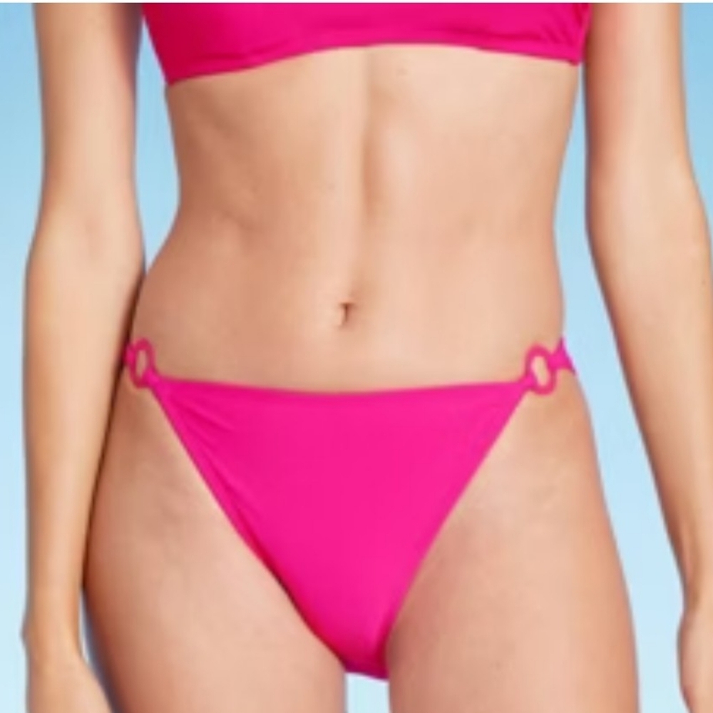 Bikini Set-Fibrant Pink-With Ring Detail Top &- Ring Detail Bottom
